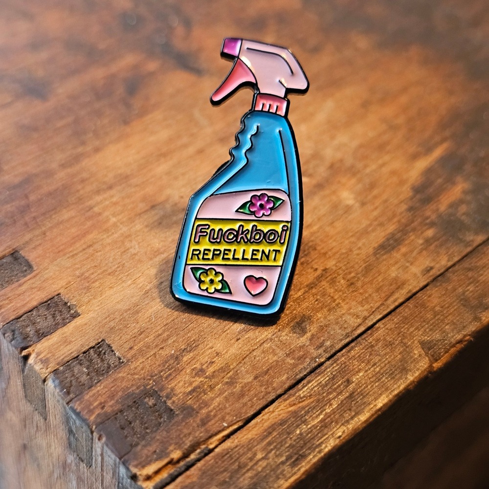 Enamel Pin Unisex OS Blue Fuckboi Repellent Spray Bottle Sarcastic